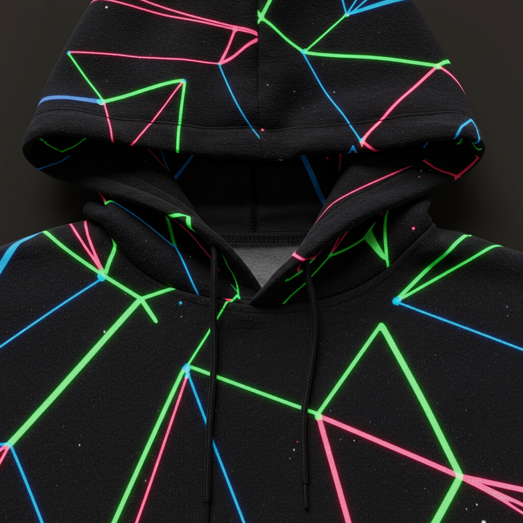 Black hoodie with a neon geometric shape print